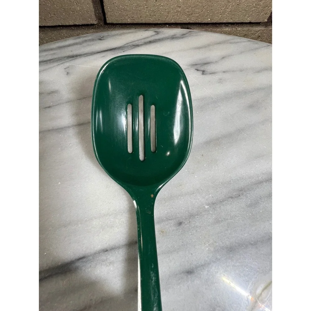VTG 90s Hunter Green Machi Melamine Slotted Serving Spoon Kitchen Utensil